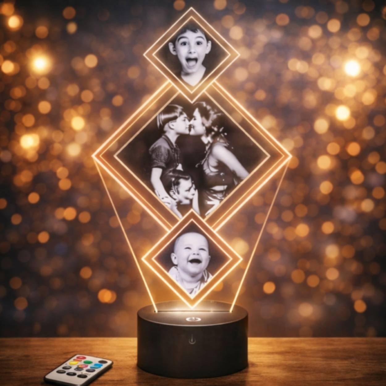 lampe 3d 3 losanges personnalisée Lampe 3D personnalisée avec 3 losanges pour décoration et ambiance lumineuse