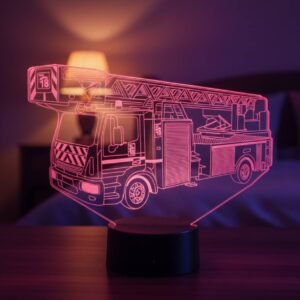 Lampe 3D camion de pompiers LED pour décoration originale et ambiance lumineuse