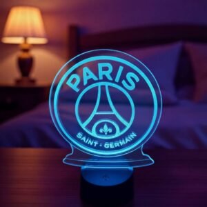 Lampe 3D PSG LED pour décoration et ambiance lumineuse football
