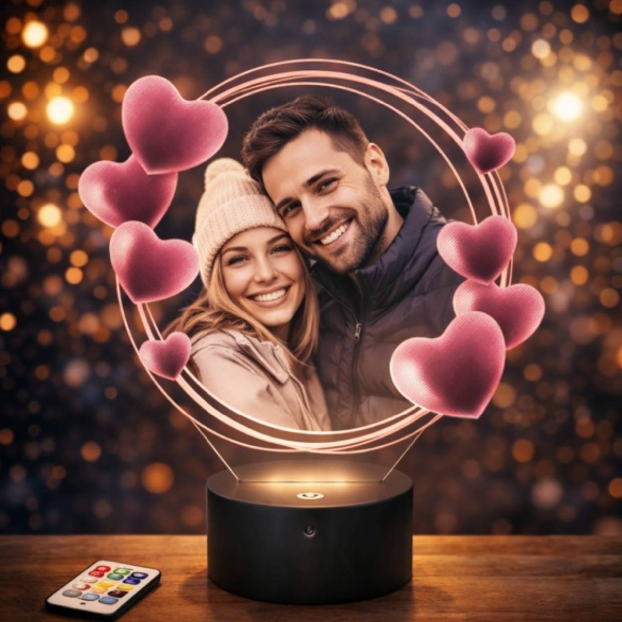 lampe 3d rond cœurs personnalisée Lampe 3D ronde avec cœurs personnalisée pour décoration romantique et ambiance lumineuse