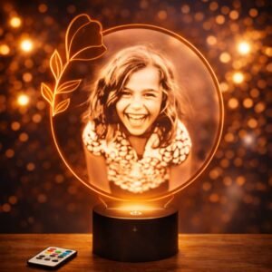 Lampe 3D ronde avec fleur personnalisée pour décoration et ambiance lumineuse